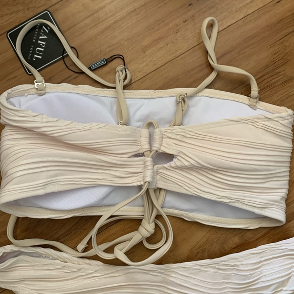 ~Strapless Wave Bandeau Bikini 2 Piece Swimwear Cheeky Solid Lace up~ - Picture 7 of 8